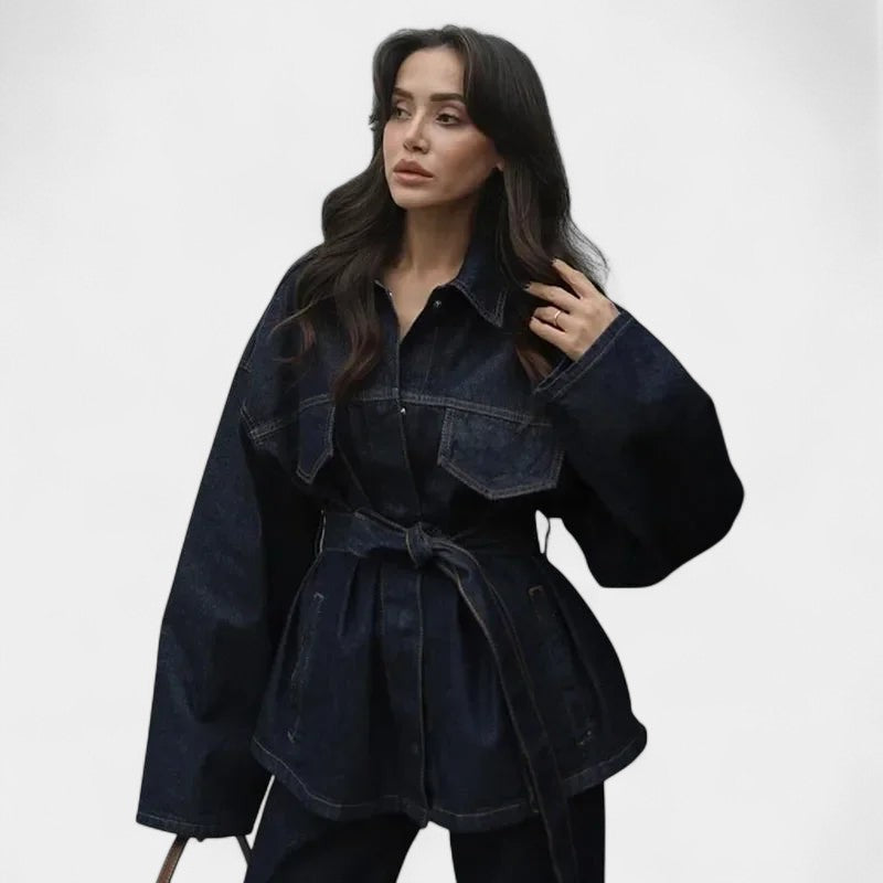  Gleame.-Outfit sets-Gleame Damesjas - Lange mouwen met riem en brede pijpenbroek