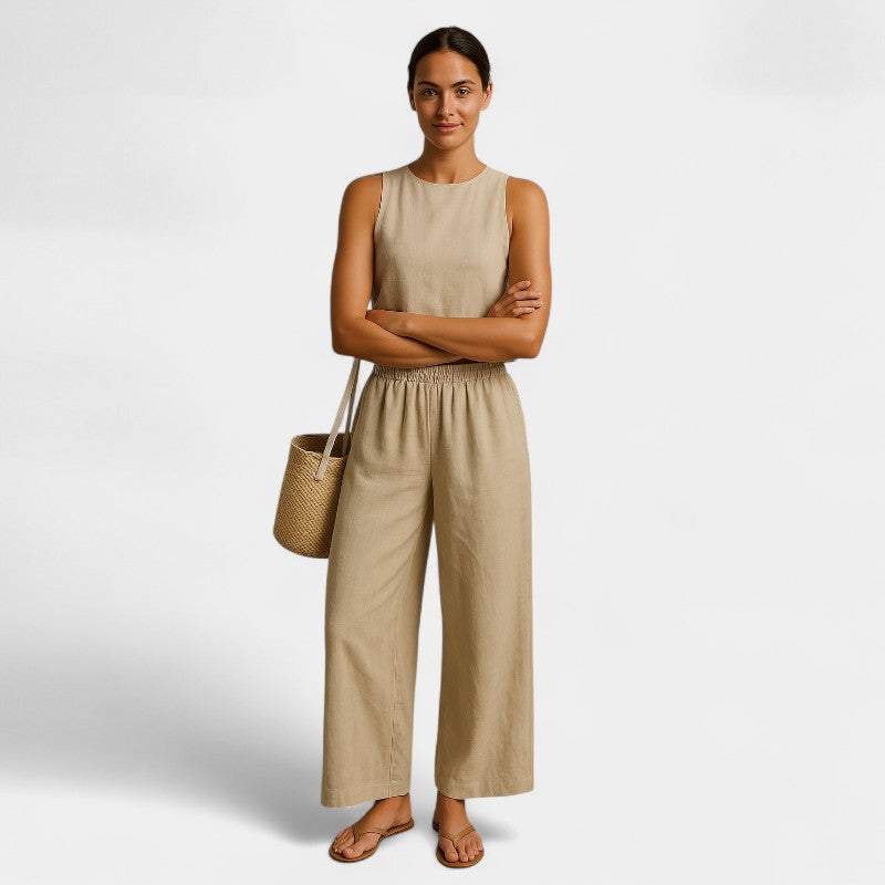 Gleame.-Outfit sets-Gleame Outfit Set - Mouwloos katoenen overhemd met stropdas en wijde broek