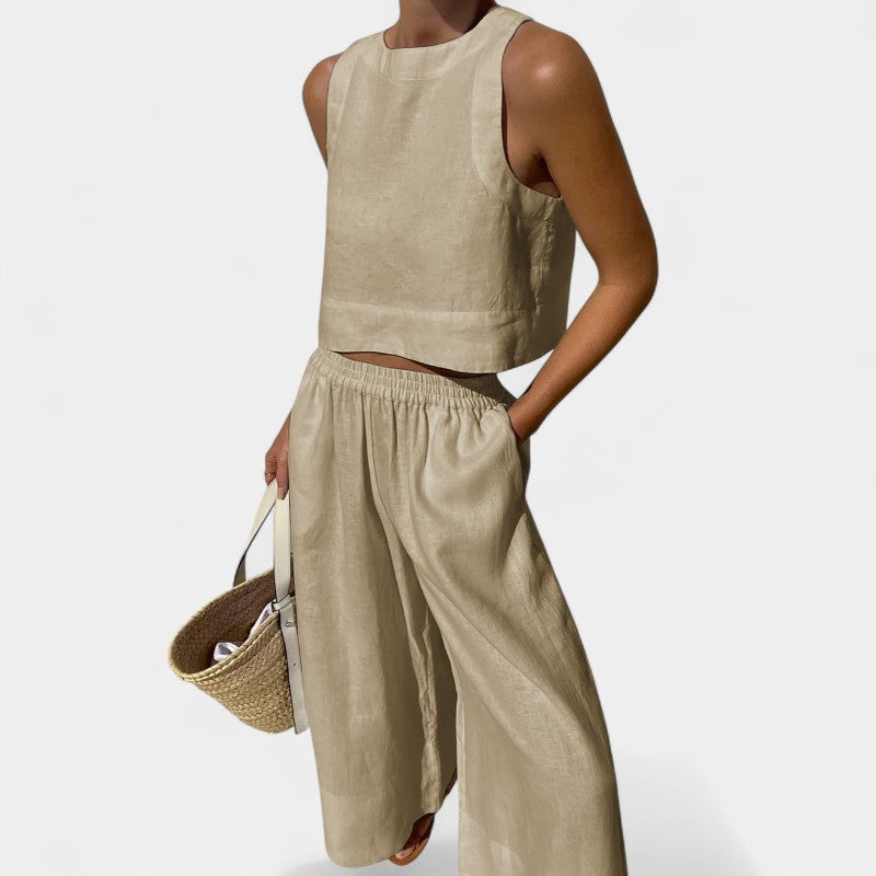 Gleame.-Outfit sets-Gleame Outfit Set - Mouwloos katoenen overhemd met stropdas en wijde broek