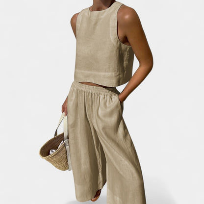 Gleame.-Outfit sets-Gleame Outfit Set - Mouwloos katoenen overhemd met stropdas en wijde broek