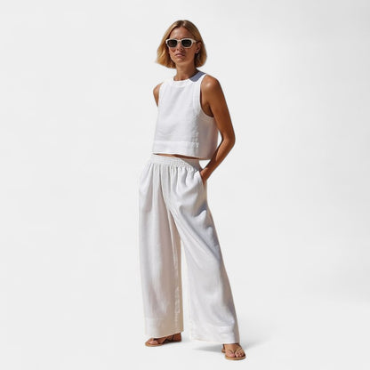 Gleame.-Outfit sets-Gleame Outfit Set - Mouwloos katoenen overhemd met stropdas en wijde broek