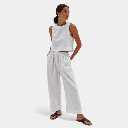 Gleame.-Outfit sets-Gleame Outfit Set - Mouwloos katoenen overhemd met stropdas en wijde broek