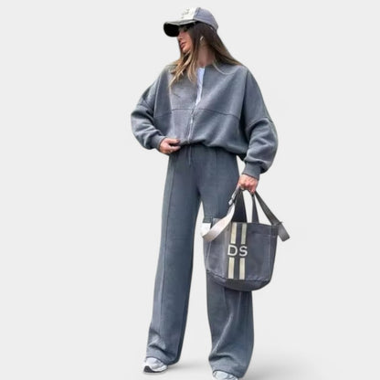 Gleame.-Outfit sets-Gleame Outfitset - Twee-delig joggingpak met vest en wijde broek