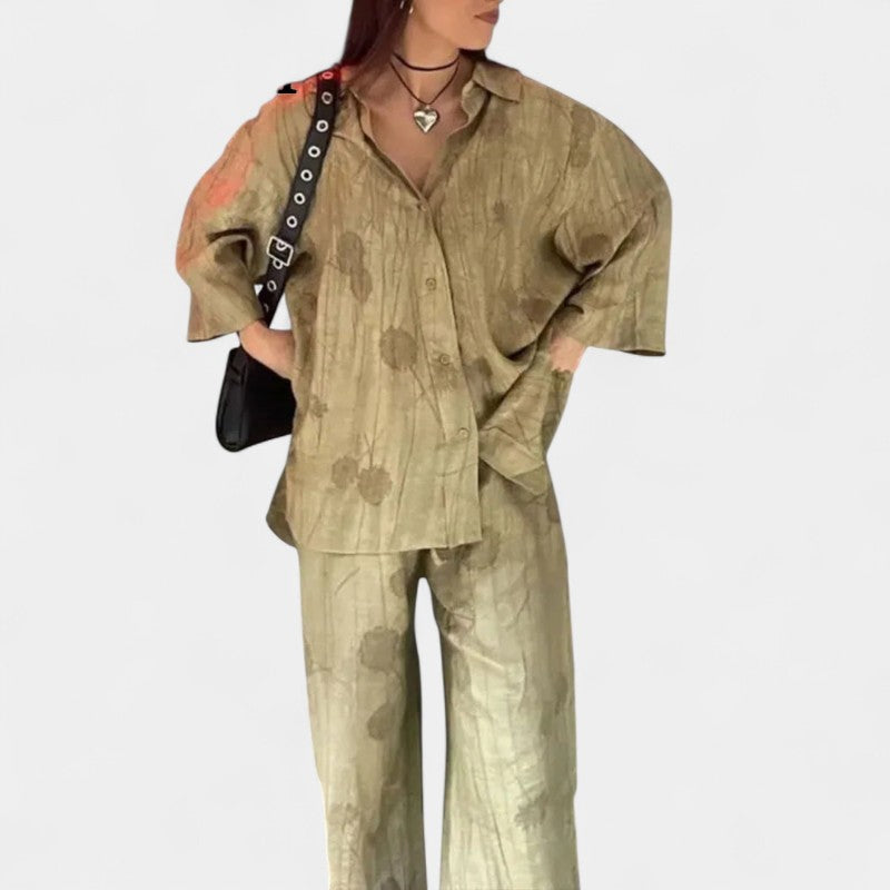  Gleame.-Outfit sets-Gleame Shirt en broek - Losse shirt met korte mouwen en elastieke taille