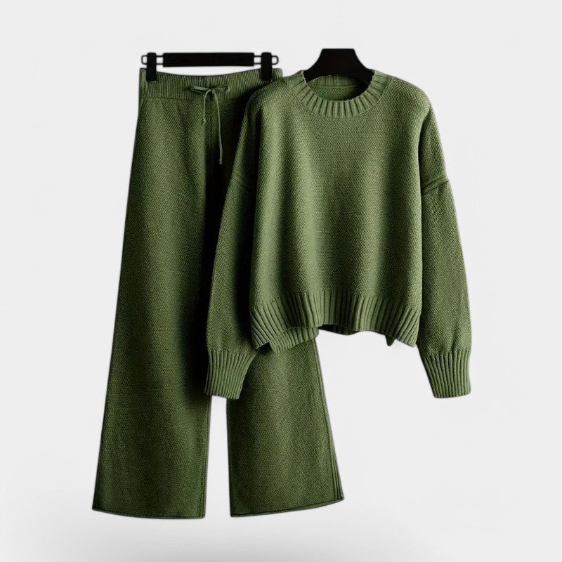 Gleame.-Outfit sets-Gleame Tracksuit - Herfst winter gebreide set voor vrouwen met coltrui en elastische broek