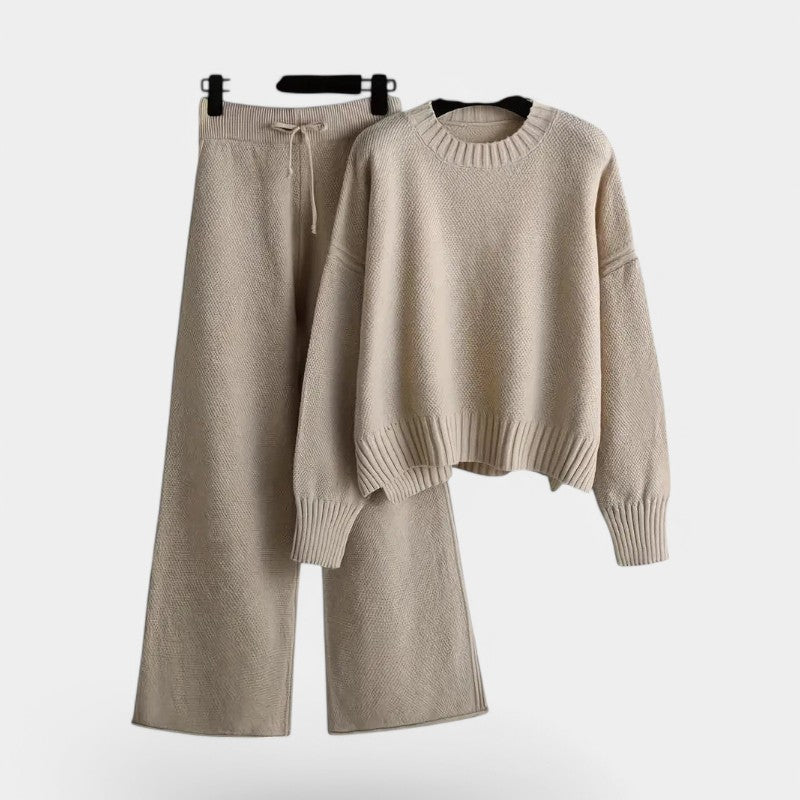 Gleame.-Outfit sets-Gleame Tracksuit - Herfst winter gebreide set voor vrouwen met coltrui en elastische broek