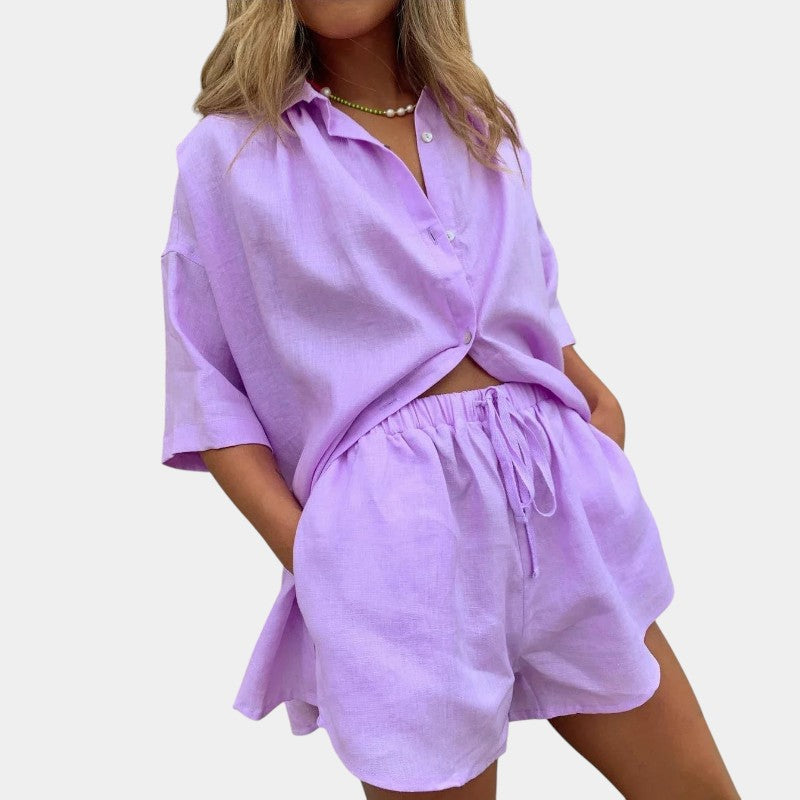  Gleame.-Outfit sets-Gleame Tweedelige Outfit Set - Kort broekje en blouse voor dames