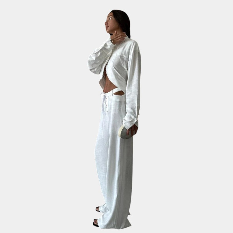 Gleame.-Outfit sets-Gleame Tweedelige Outfit Set - Unieke blouse en broek met wijde pijpen