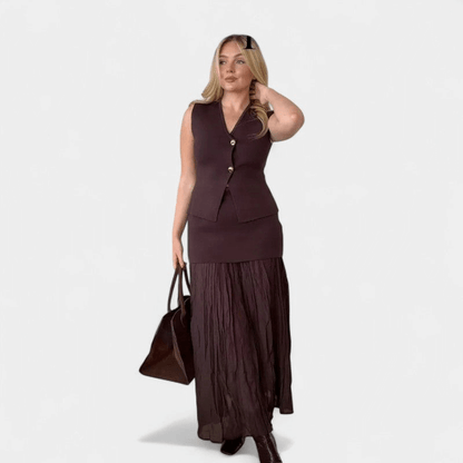 Gleame Tweedelige Outfit Set - Vrouwelijke set van lange rok en gilet