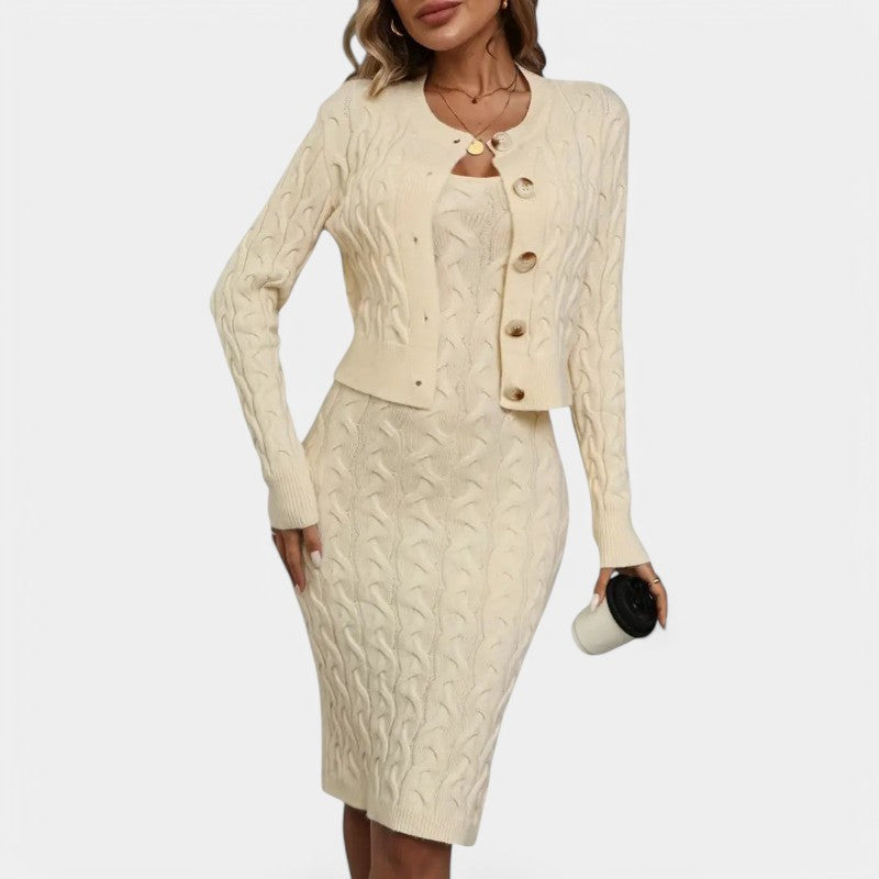Gleame.-Outfit sets-Gleame Tweedelige Set - Elegant gebreide set van jurk met vest