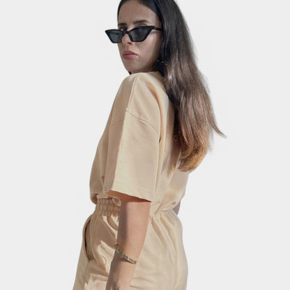 Gleame.-Outfit sets-Gleame Tweedelige Set - Oversized shirt met ronde hals en short met hoge taille