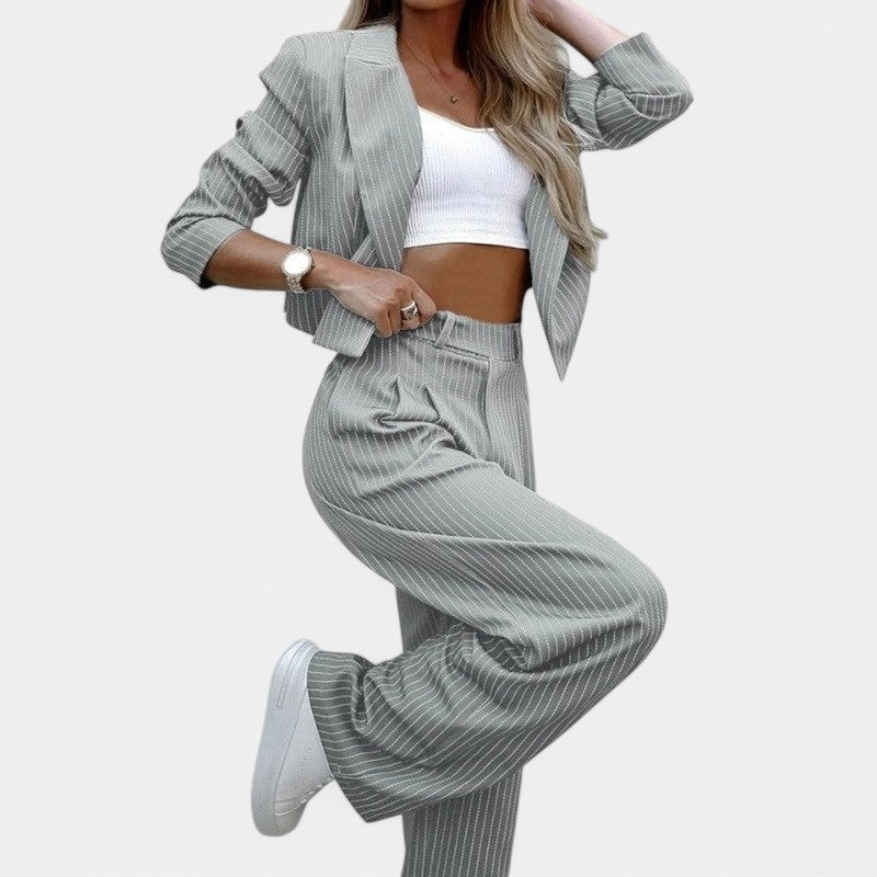 Gleame.-Outfit sets-Gleame dames pak - Cropped blazer met streepdessin en wijde broek