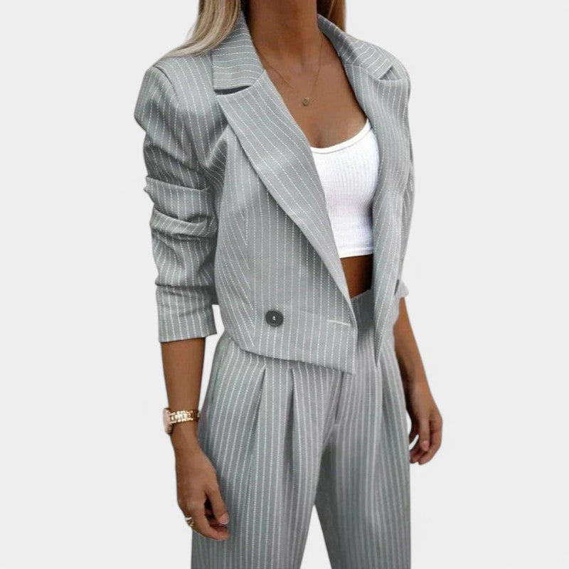 Gleame.-Outfit sets-Gleame dames pak - Cropped blazer met streepdessin en wijde broek