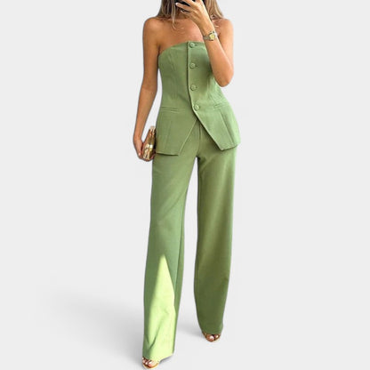 Gleame.-Outfit sets-Gleame pantalonpak - Strapless bustier top met wijde broek