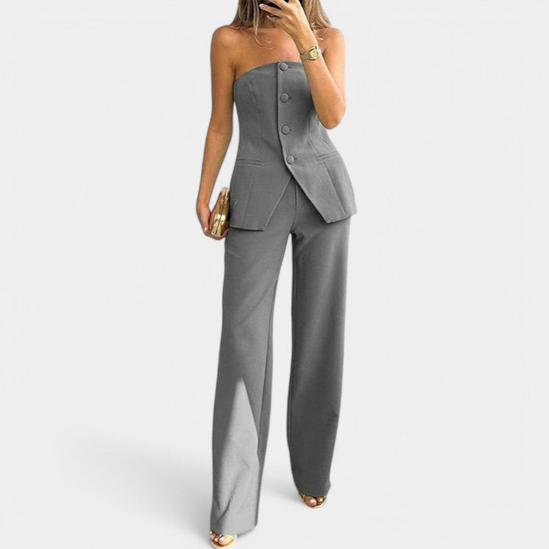 Gleame.-Outfit sets-Gleame pantalonpak - Strapless bustier top met wijde broek