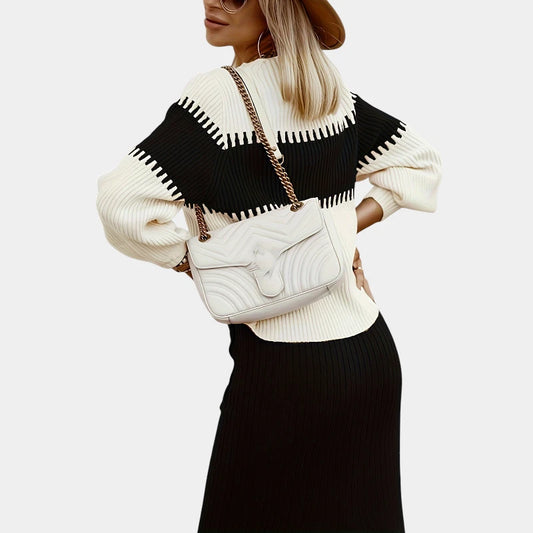  Gleame.-Outfit sets-Gleame trui set: tweedelige outfit met lange mouwen en rok