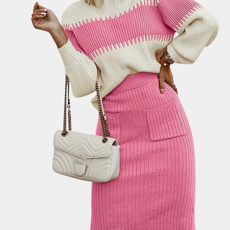  Gleame.-Outfit sets-Gleame trui set: tweedelige outfit met lange mouwen en rok