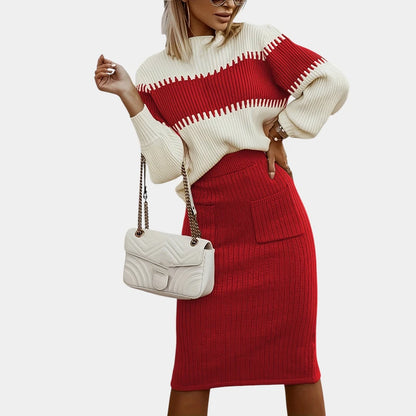  Gleame.-Outfit sets-Gleame trui set: tweedelige outfit met lange mouwen en rok