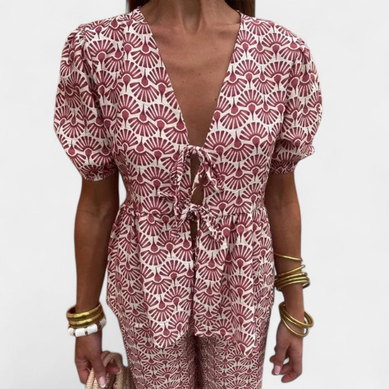 Gleame.-Outfit sets-Gleame twee-delige sets - Casual dames twee-delige jumpsuit met hoge taille en wijde pijpen