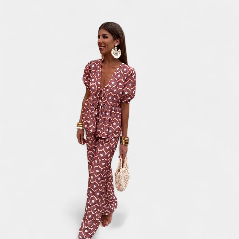 Gleame.-Outfit sets-Gleame twee-delige sets - Casual dames twee-delige jumpsuit met hoge taille en wijde pijpen