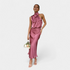 Gleame.-Party dress-Gleame Jurk - Satijnen midi-jurk met halternek en elegante plooival