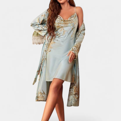 Gleame.-Pyjama-Gleame Nachtjapon - Sexy lange nachtjapon 2-delig set voor vrouwen