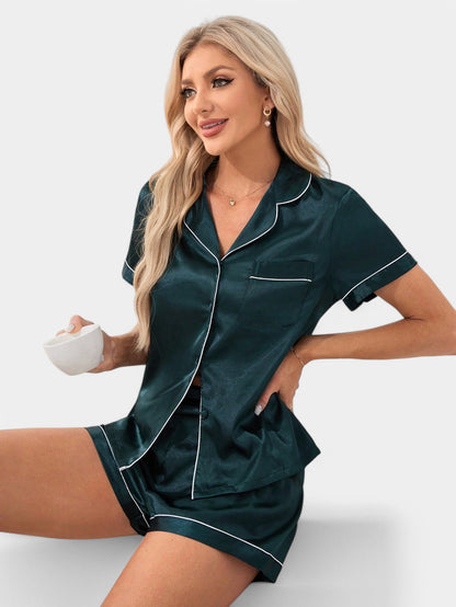 Gleame.-Pyjama-Gleame Pyjama set - Comfortabele satijnen pyjama met kort broekje