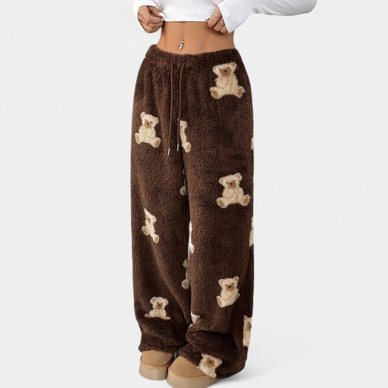 Gleame.-Pyjama-Gleame broek - Casual broek met berenprint en wijde pijpen