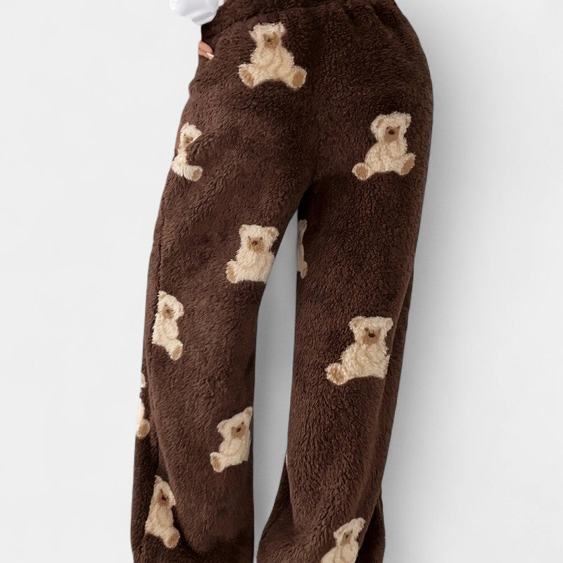 Gleame.-Pyjama-Gleame broek - Casual broek met berenprint en wijde pijpen