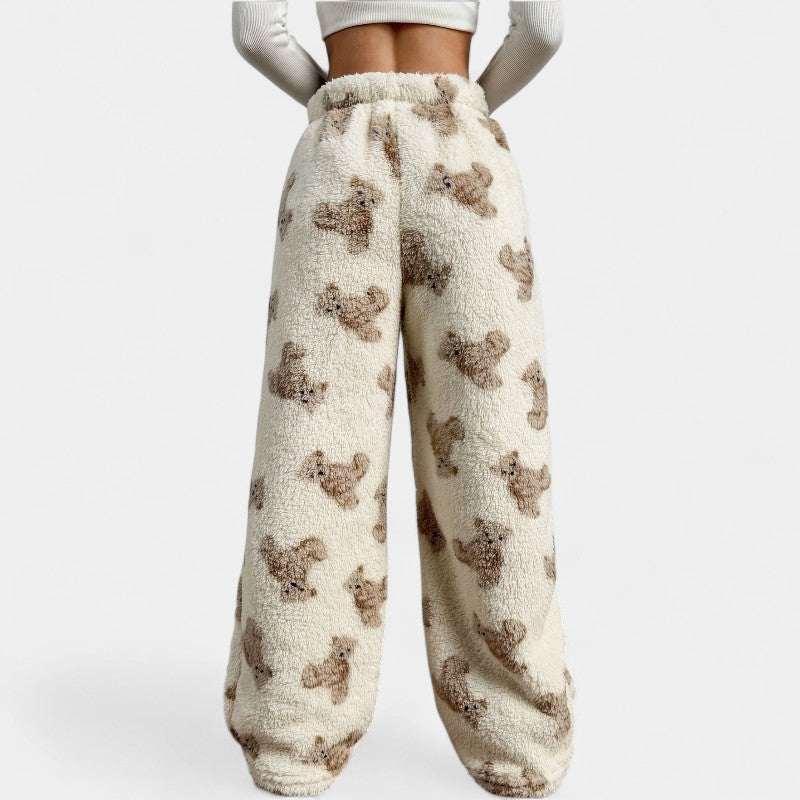 Gleame.-Pyjama-Gleame broek - Casual broek met berenprint en wijde pijpen