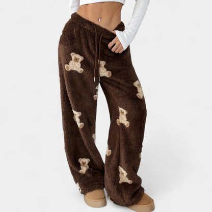 Gleame.-Pyjama-Gleame broek - Casual broek met berenprint en wijde pijpen