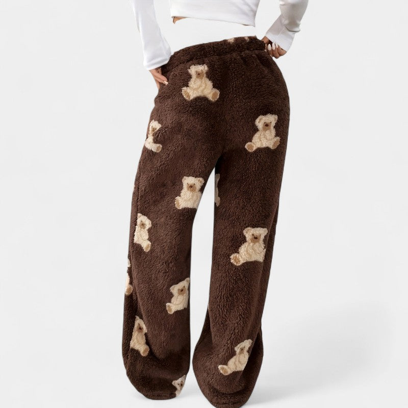 Gleame.-Pyjama-Gleame broek - Casual broek met berenprint en wijde pijpen
