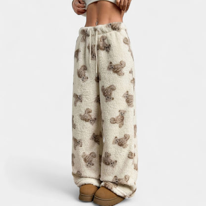 Gleame.-Pyjama-Gleame broek - Casual broek met berenprint en wijde pijpen