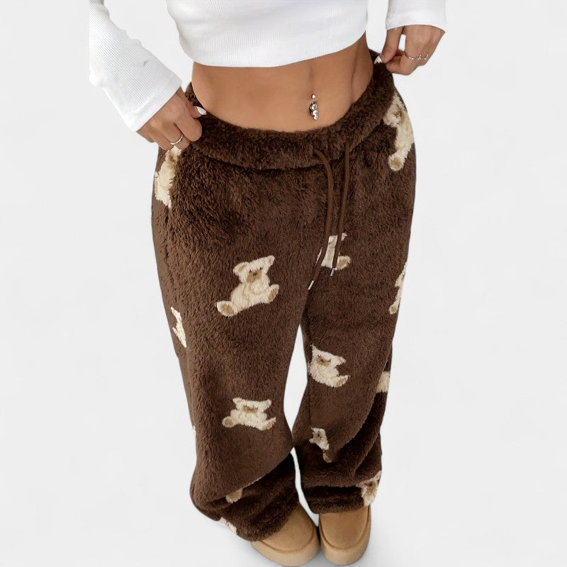 Gleame.-Pyjama-Gleame broek - Casual broek met berenprint en wijde pijpen