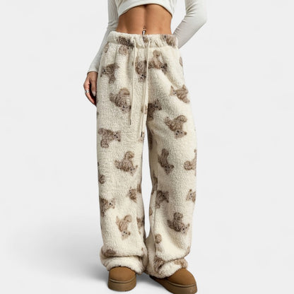 Gleame.-Pyjama-Gleame broek - Casual broek met berenprint en wijde pijpen
