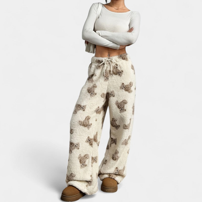 Gleame.-Pyjama-Gleame broek - Casual broek met berenprint en wijde pijpen