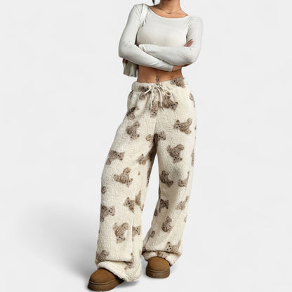 Gleame.-Pyjama-Gleame broek - Casual broek met berenprint en wijde pijpen