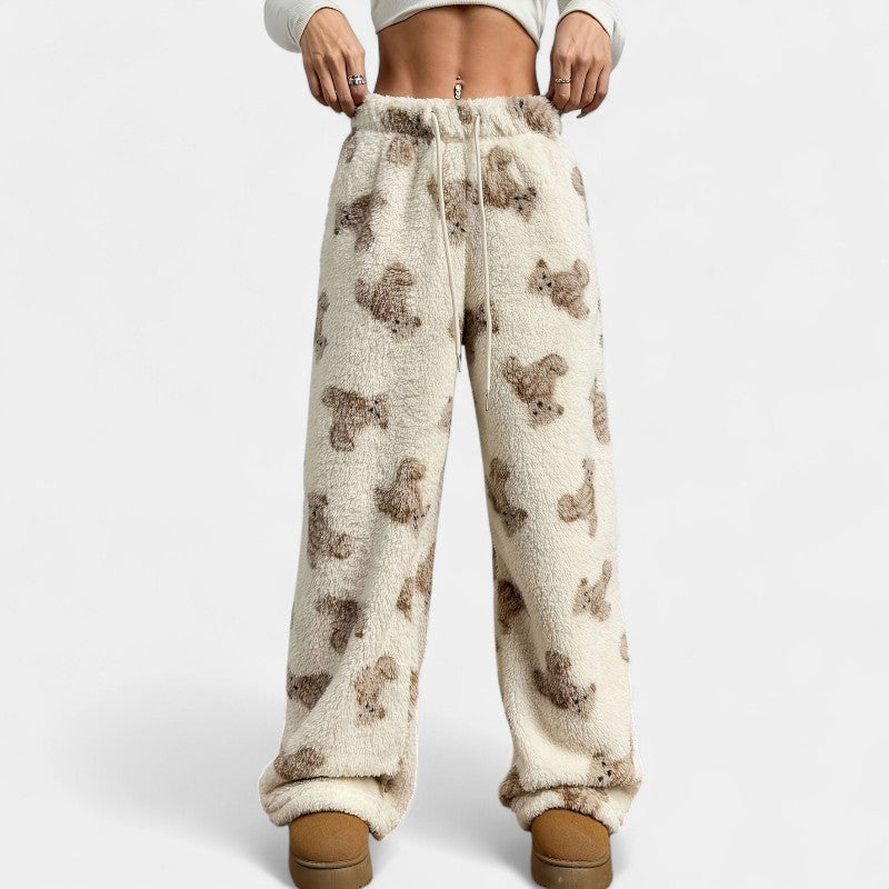 Gleame.-Pyjama-Gleame broek - Casual broek met berenprint en wijde pijpen