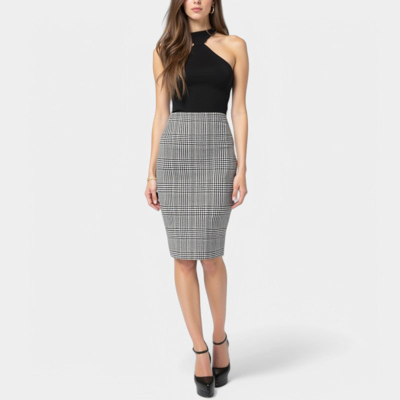 Gleame.-Rokken-Gleame Rokken - Elegante plaid pencil skirt met hoge taille