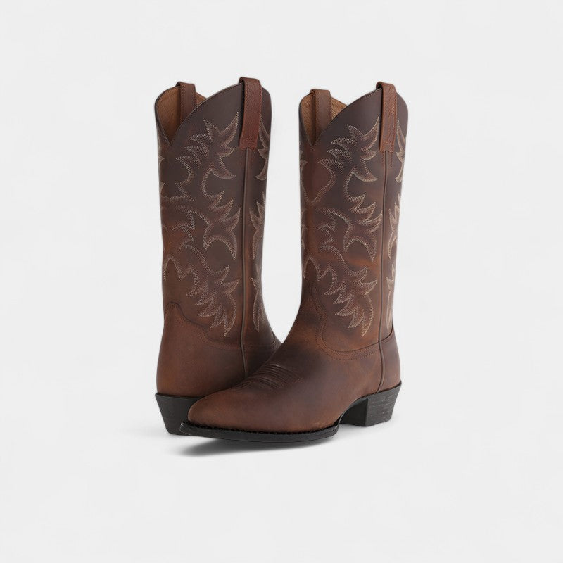 Gleame.-Schoenen-Gleame Dameslaarzen - Cowboylaarzen met klassiek stiksel en lage hak