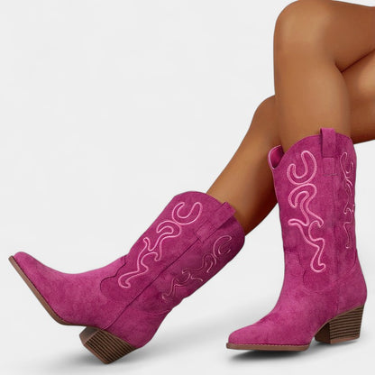 Gleame.-Schoenen-Gleame Dameslaarzen - Cowboylaarzen met chunky hak en stijlvolle details