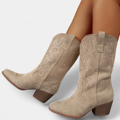 Gleame.-Schoenen-Gleame Dameslaarzen - Cowboylaarzen met chunky hak en stijlvolle details