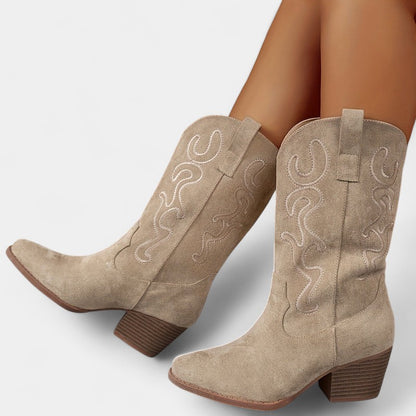 Gleame.-Schoenen-Gleame Dameslaarzen - Cowboylaarzen met chunky hak en stijlvolle details