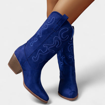 Gleame.-Schoenen-Gleame Dameslaarzen - Cowboylaarzen met chunky hak en stijlvolle details