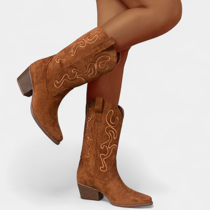 Gleame.-Schoenen-Gleame Dameslaarzen - Cowboylaarzen met chunky hak en stijlvolle details