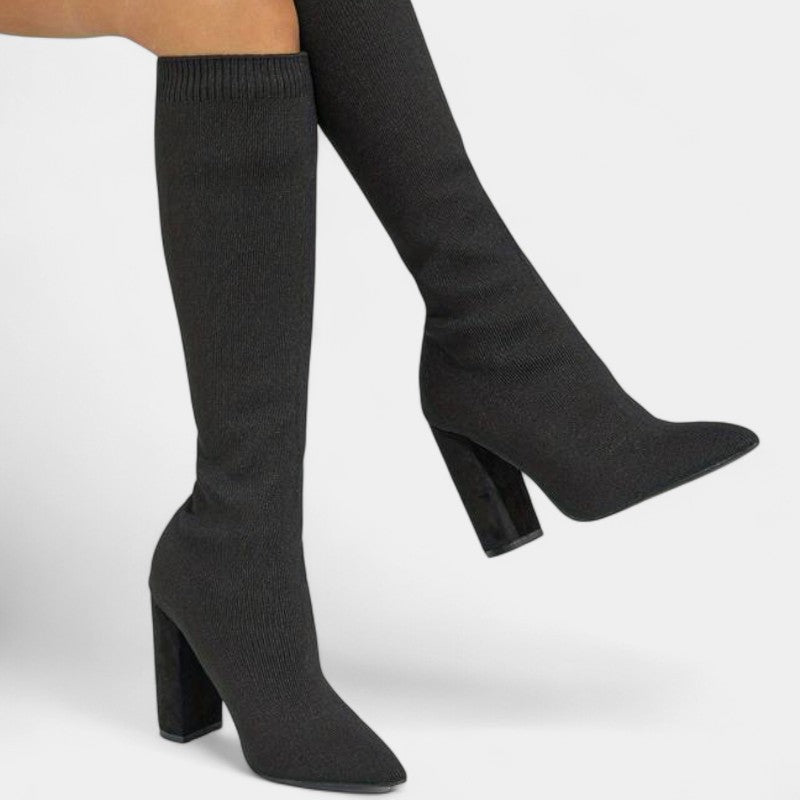 Gleame.-Schoenen-Gleame Dameslaarzen - Kniehoge laarzen met stretch en blokhak