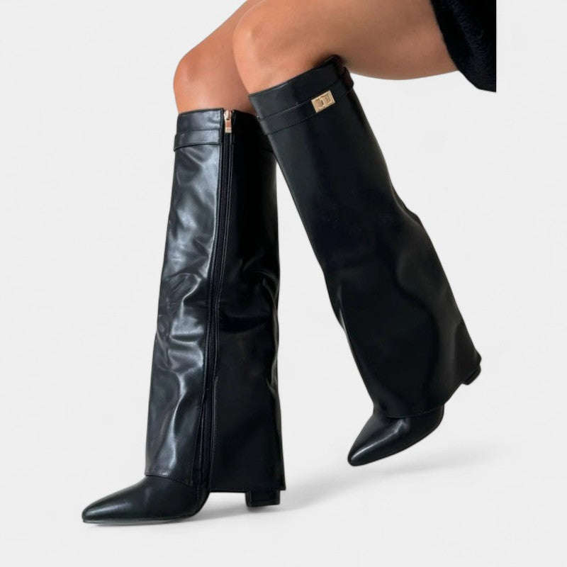 Gleame.-Schoenen-Gleame Dameslaarzen - Kniehoge laarzen met omslagdetail