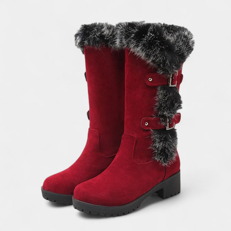 Gleame.-Schoenen-Gleame Dameslaarzen - Kniehoge laarzen met imitatiebont en gespsluiting