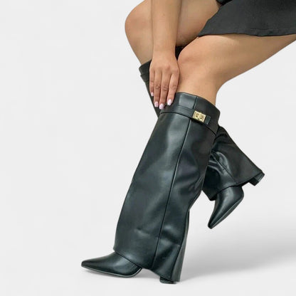 Gleame.-Schoenen-Gleame Dameslaarzen - Kniehoge laarzen met omslagdetail