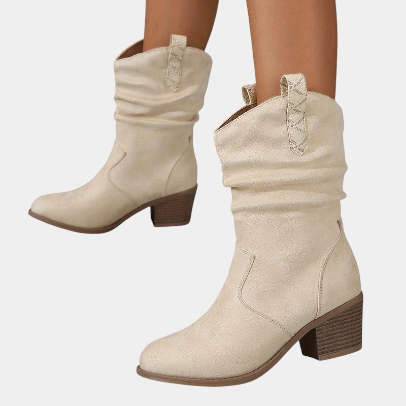 Gleame.-Schoenen-Gleame Dameslaarzen - Westernlaarzen met lage hak en lusdetails